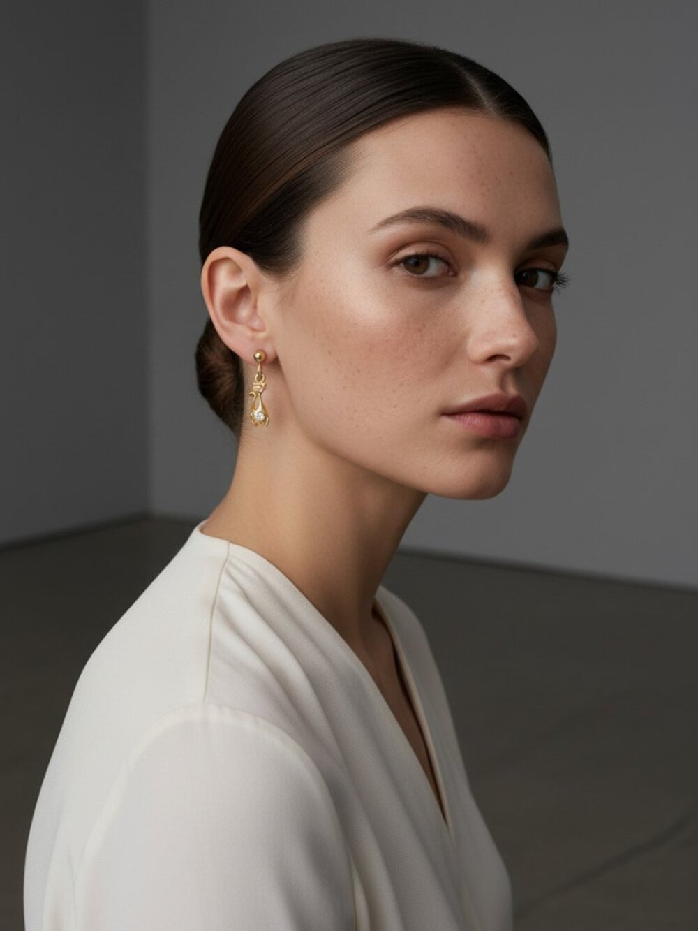 Gold Tone Cat Earrings